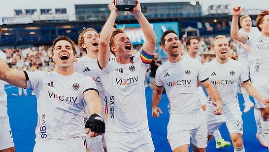 The German Hockey National Team celebrates the European Championship